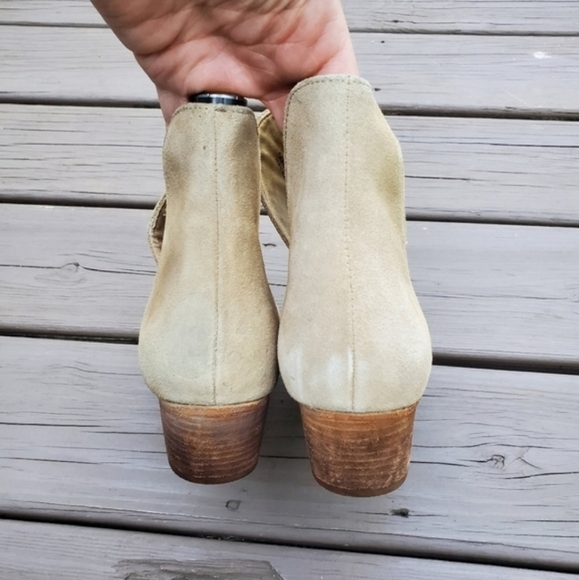 Free People Charm Camel Tan Suede Leather Pointed Toe Chunky Ankle Boots Booties - Picture 7 of 9